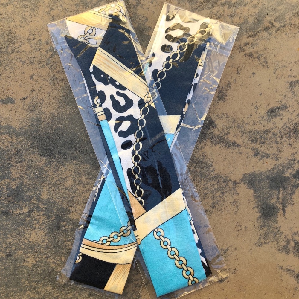 2pc Blue Satin Scarf Wrap Handbag Twilly Twillies